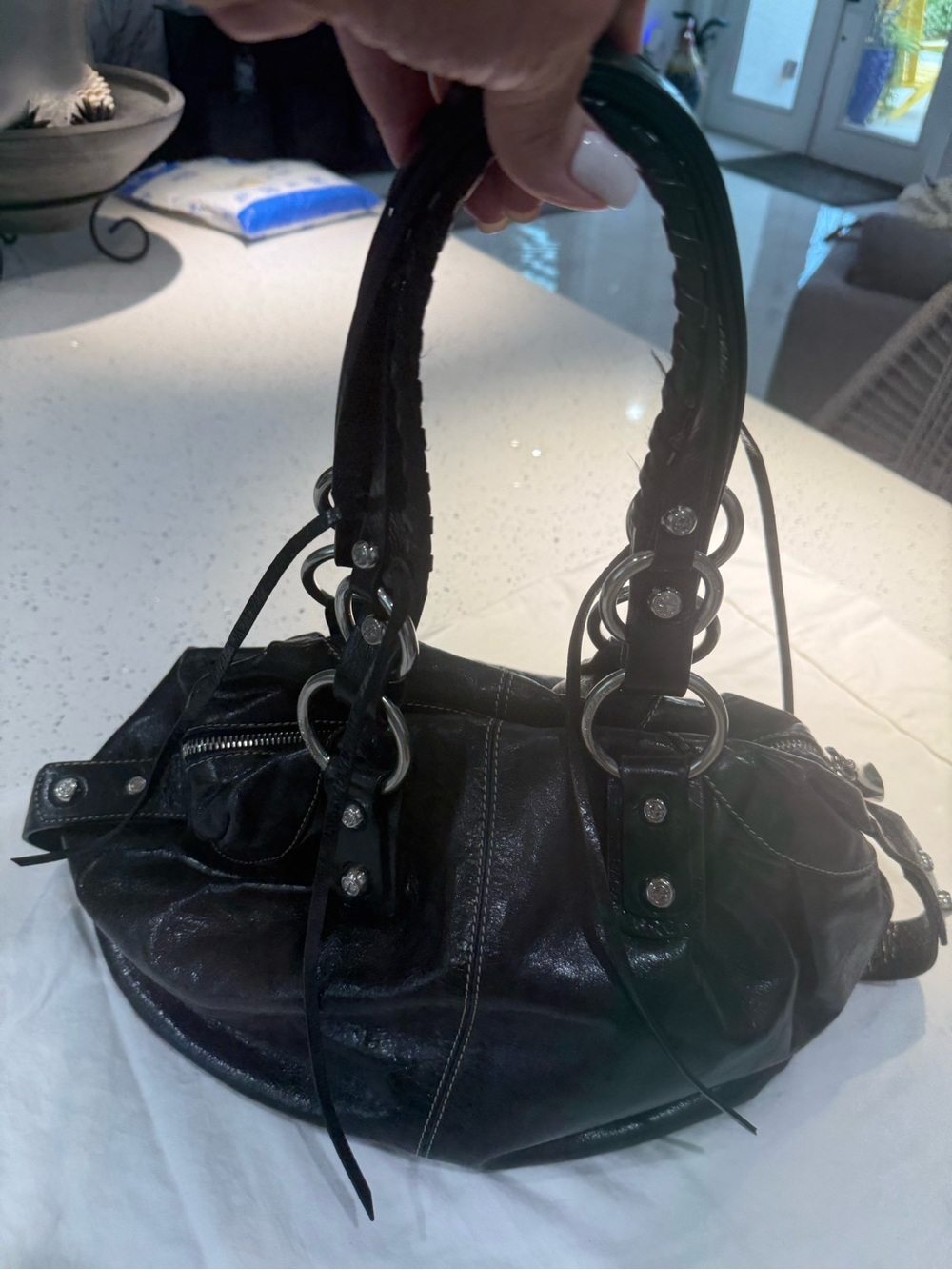 Rebecca Minkoff Black Leather Shoulder Bag with Ring Hardware